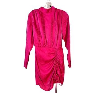 Finders Keepers Yasmine Mini Dress Drawstring Long Sleeve Ruched Hot Pink Fuschi